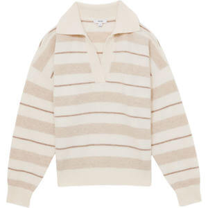 REISS SAMI Wool Cashmere Stripe Open Collar Jumper